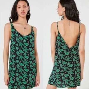 Urban Outfitters Zoe Leaf Printed Crepe Slip Dress